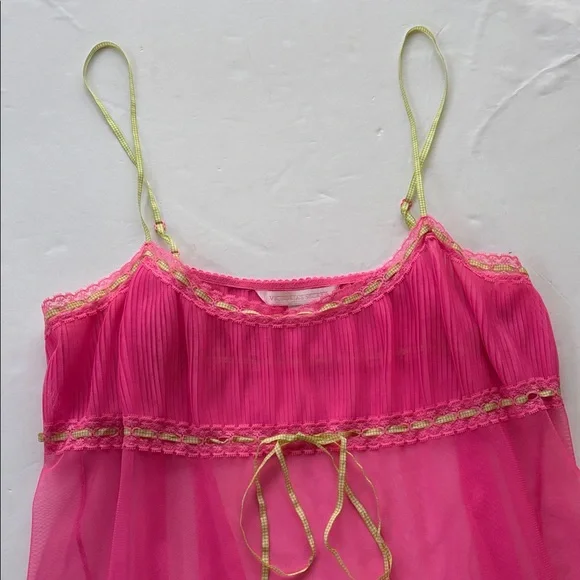 Vintage y2k Victoria Secret Large Pink Green Sheer Milkmaid Babydoll Slip Dress - Picture 13 of 17
